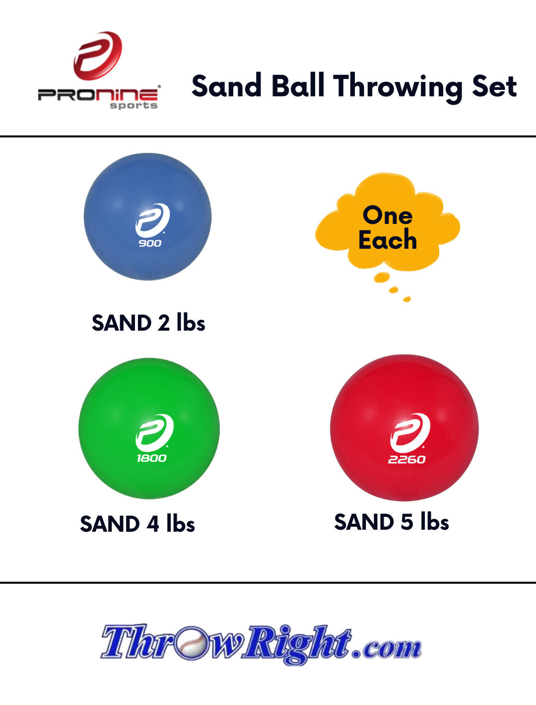 Pronine Sand Ball Throwing Set includes (SAND-2lbs, SAND-4lbs, SAND-5lbs)