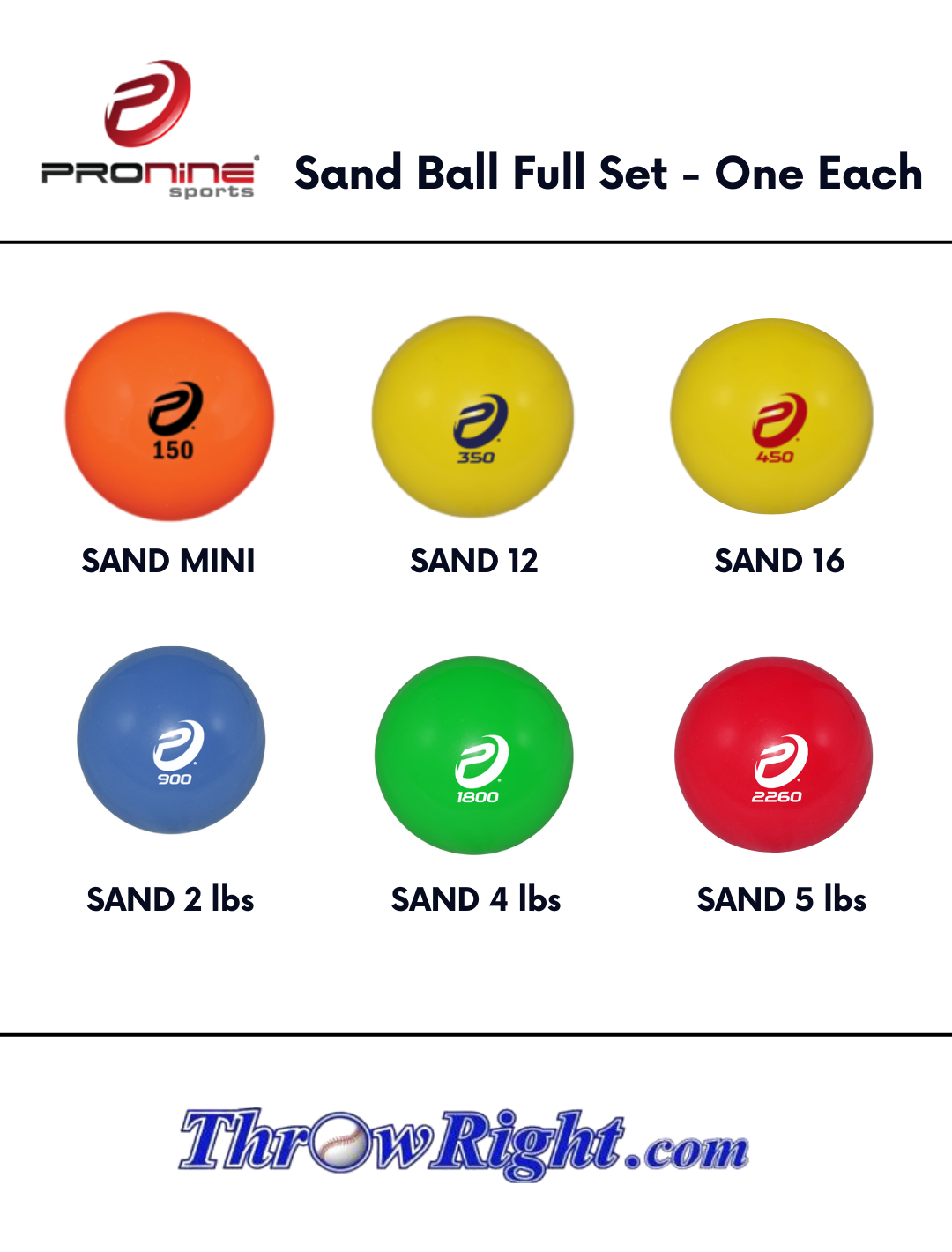 Pronine Sand Full Set includes (SAND-MINI, SAND-12, SAND-16, SAND-2lbs, SAND-4lbs, SAND-5lbs)
